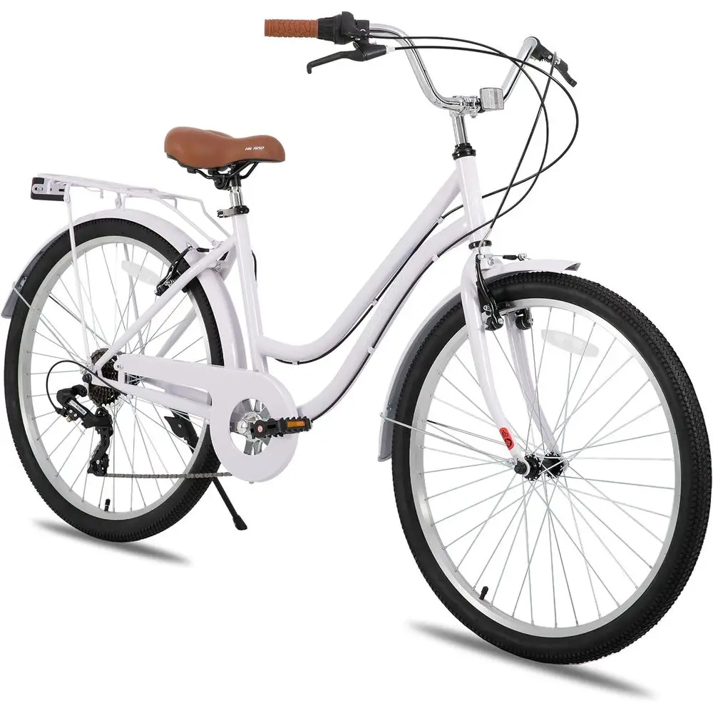 Cycling Commute Speed - 26-Zoll 7-Gang Tiefeinsteiger-Cruiser-Fahrrad mit Gepäckträger für
