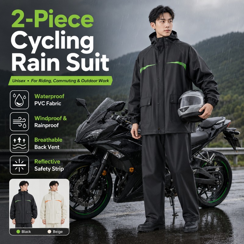 Cycling Rain Jacket Commute - Unisex 2-teiliger wasserdichter Fahrrad-Regenanzug – Jacke