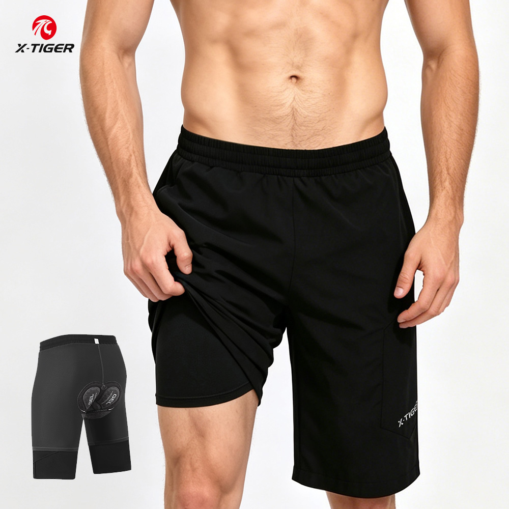 Cycling Shorts For Commute - X-TIGER 2-in-1-Radhose, doppellagig, locker, lässig, MTB-gepolsterte